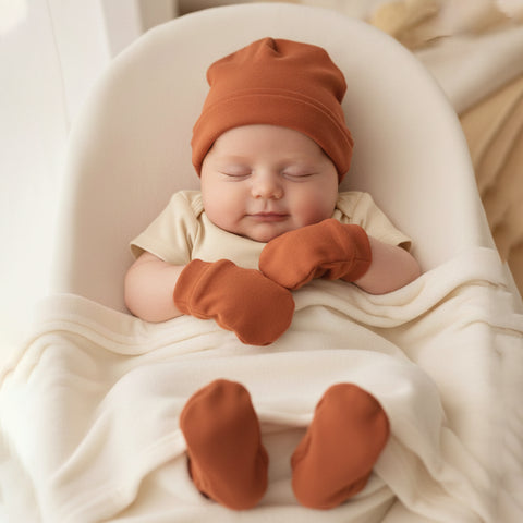 Cap, Mitten & Booties - Maroon Color