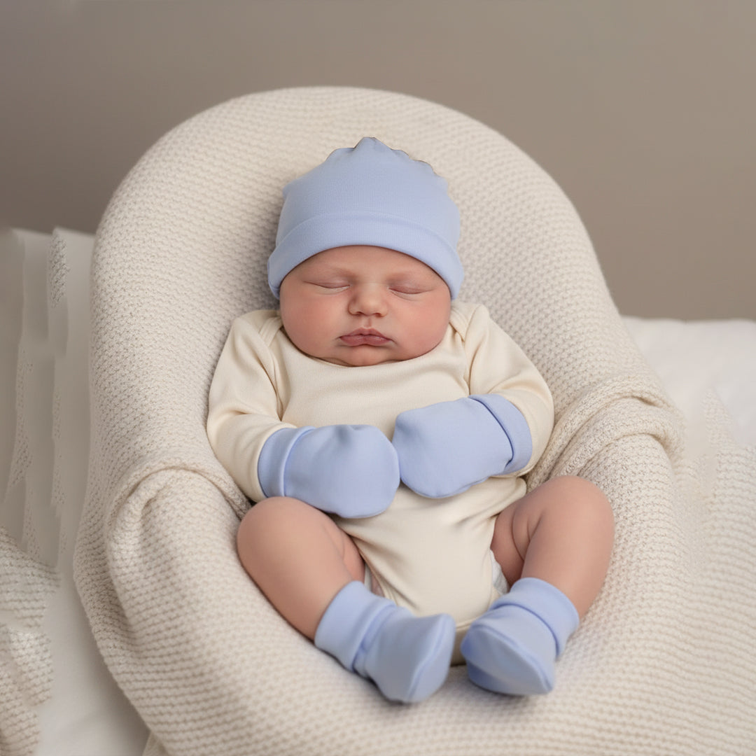 Cap, Mitten, Booties- Blue