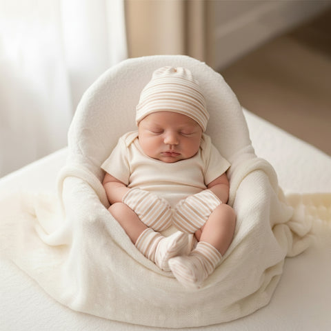 Cap, Mitten & Booties - Stripes Print