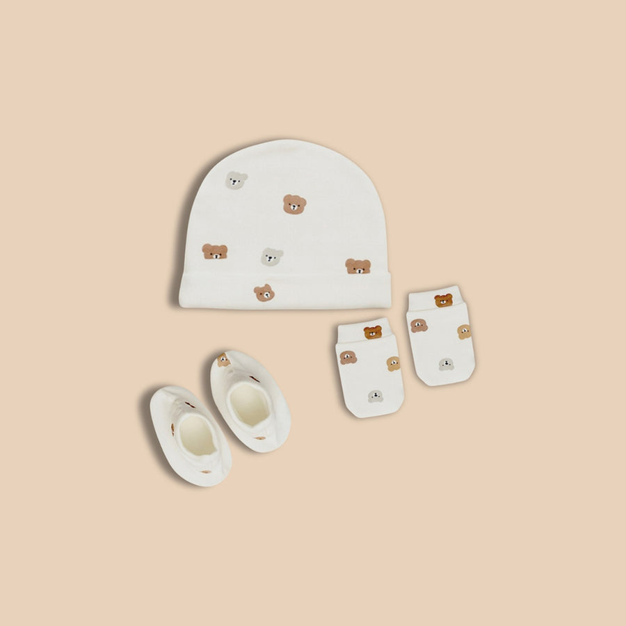 Cap, Mitten & Booties - Teddy Print