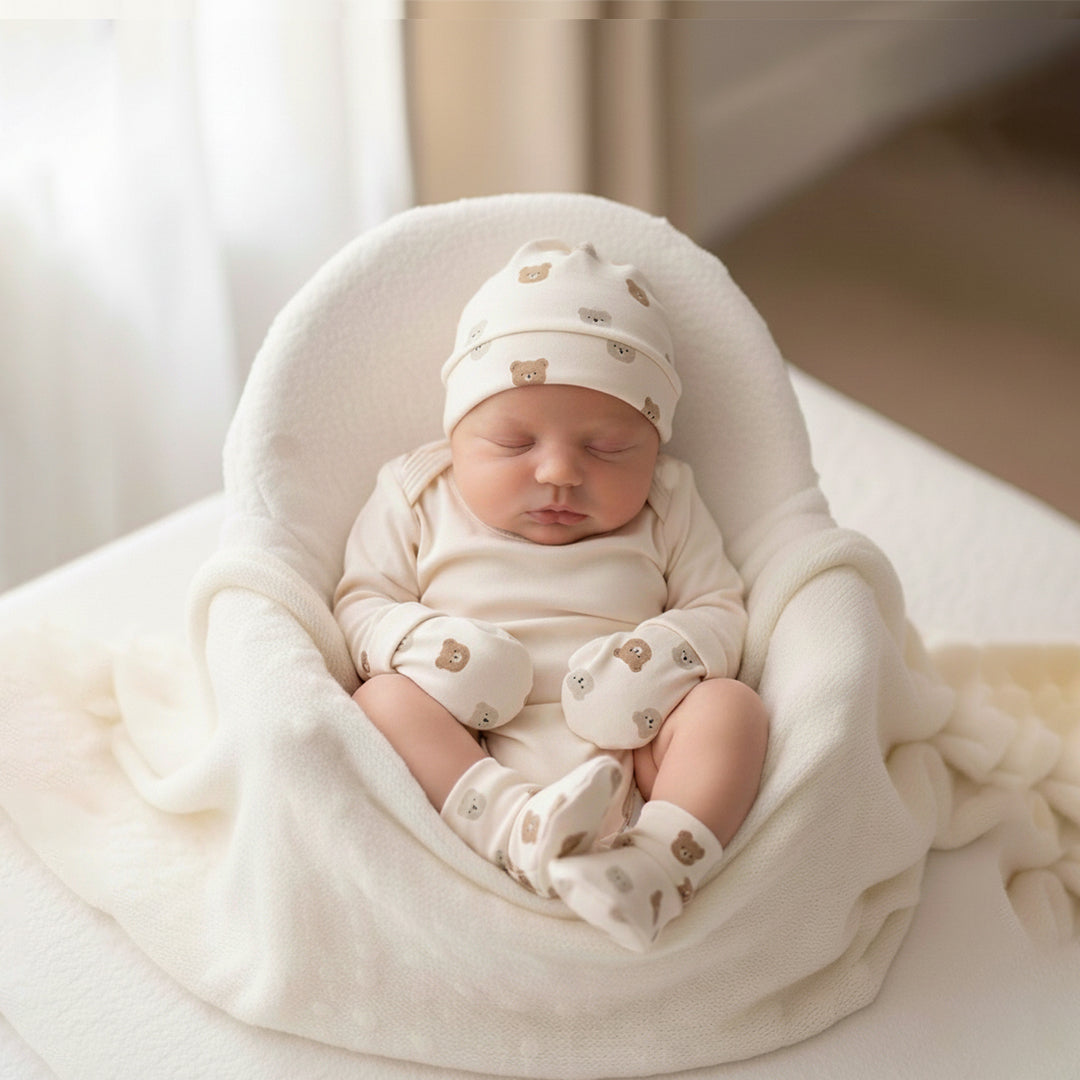 Cap, Mitten & Booties Set - Teddy