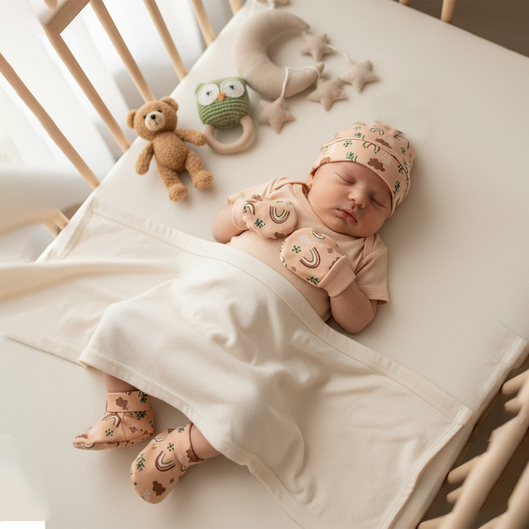 Cap, Mitten & Booties Set - Rainbow