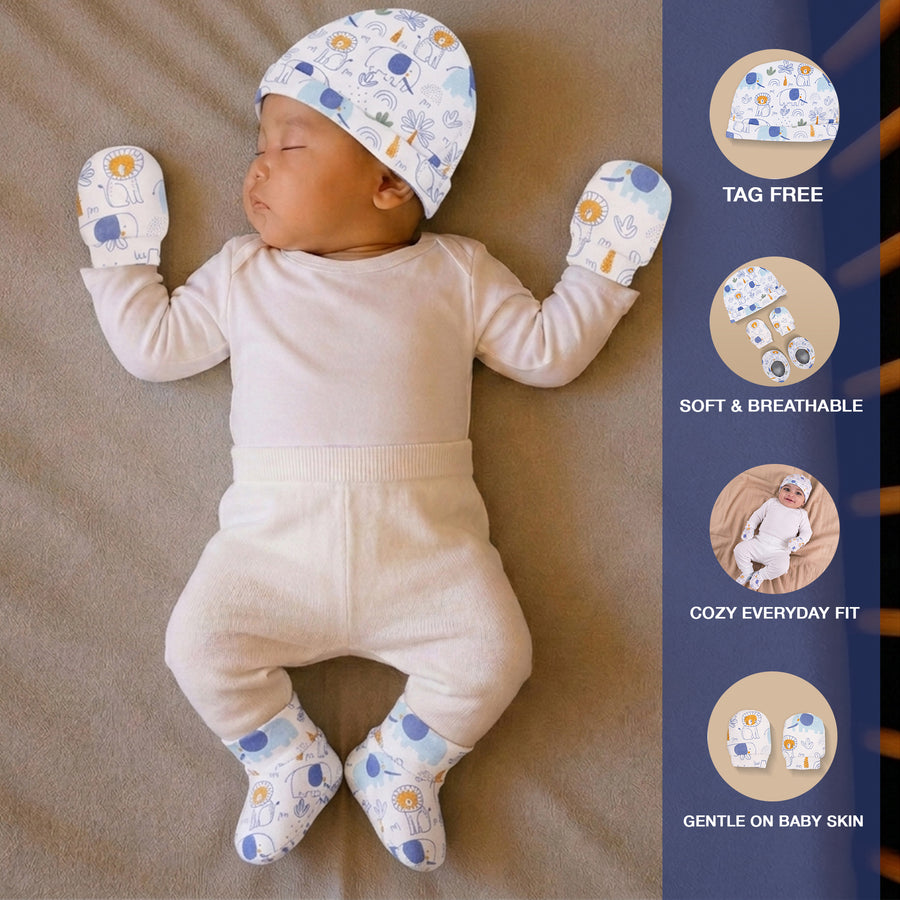 Cap, Mitten & Booties - Lion Print