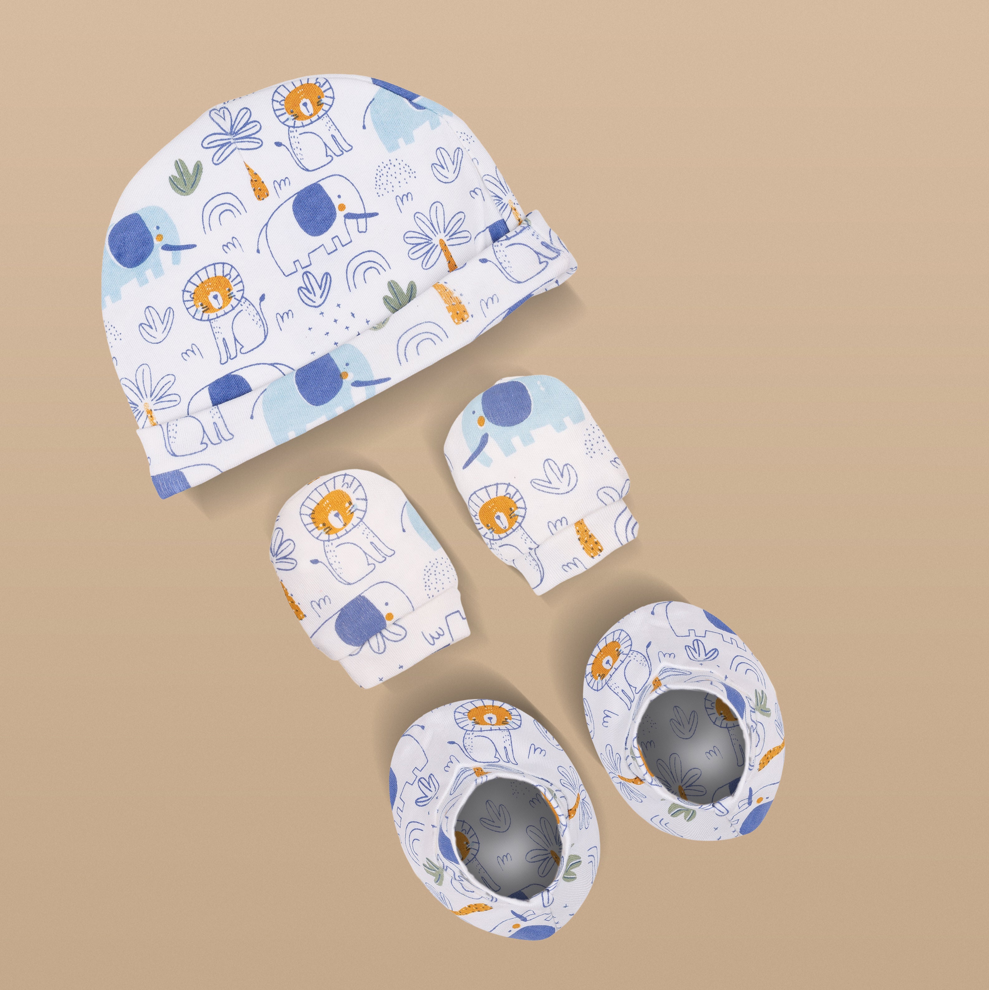 Cap, Mitten & Booties - Lion Print