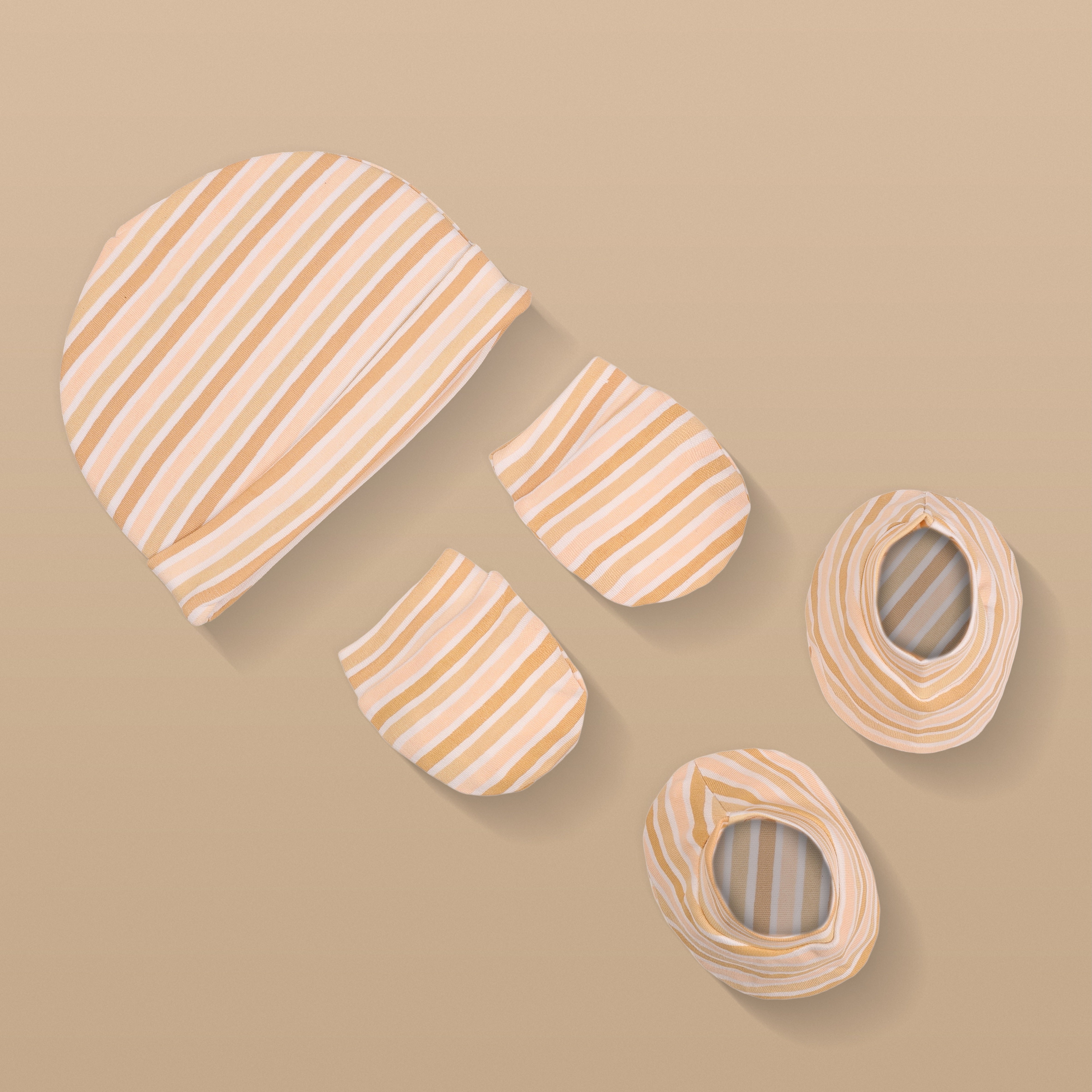 Cap, Mitten & Booties - Stripes Print