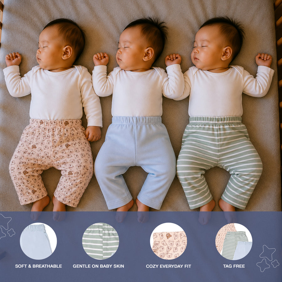 Set of 3 Pyjamas - Bear Print (Brown & Blue)