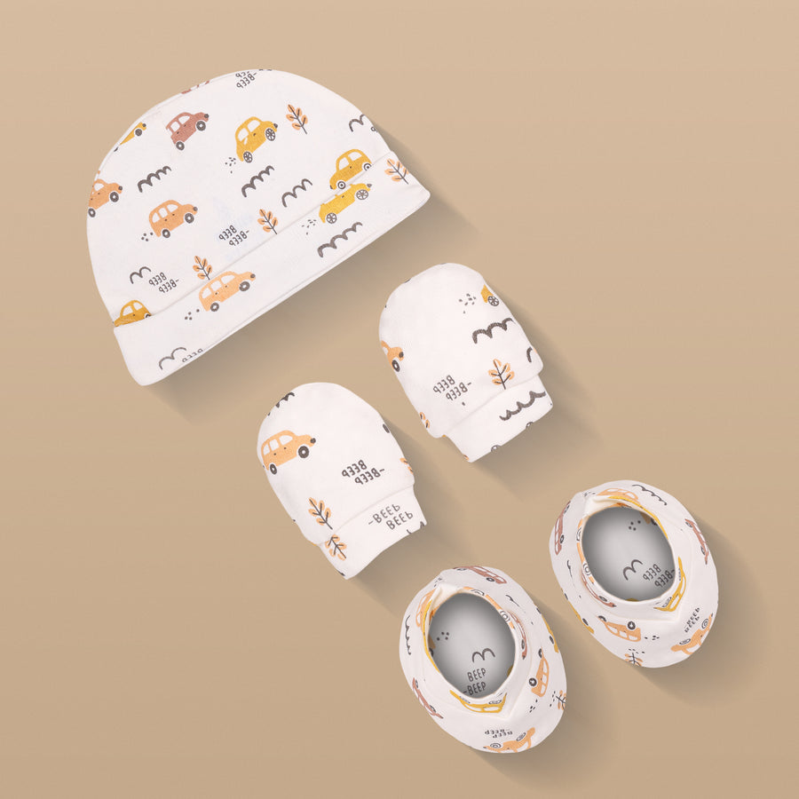 Cap, Mitten & Booties - Car Print