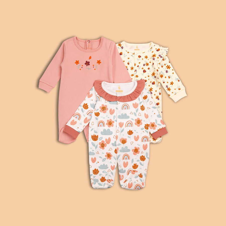 Romper Set - Flower Print Pack of 3