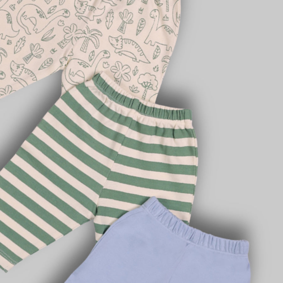 Set of 3 Pyjamas - Dino Print (Green & Blue)
