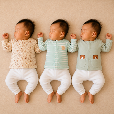 Set of 3 Jhablas - Bear Print (Brown & Blue)