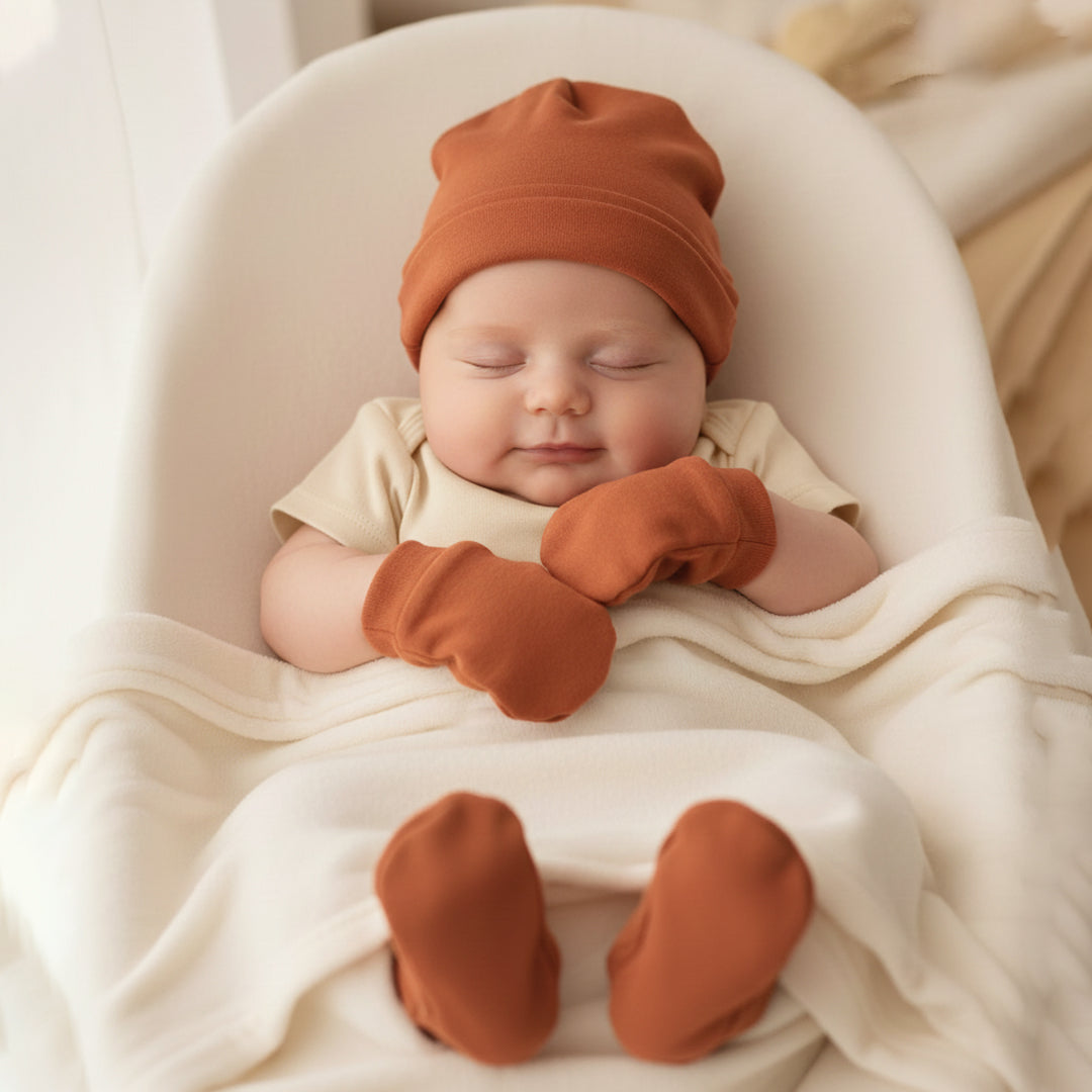 Cap, Mitten, Booties- Maroon