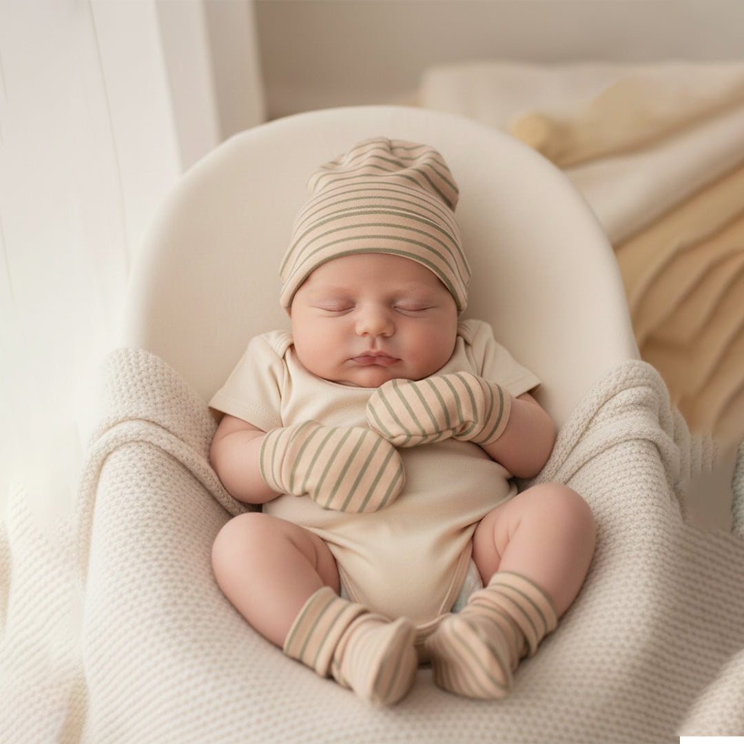 Cap, Mitten, Booties- Olive