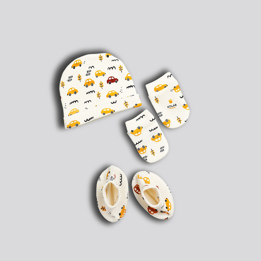 Cap, Mitten & Booties - Car Print