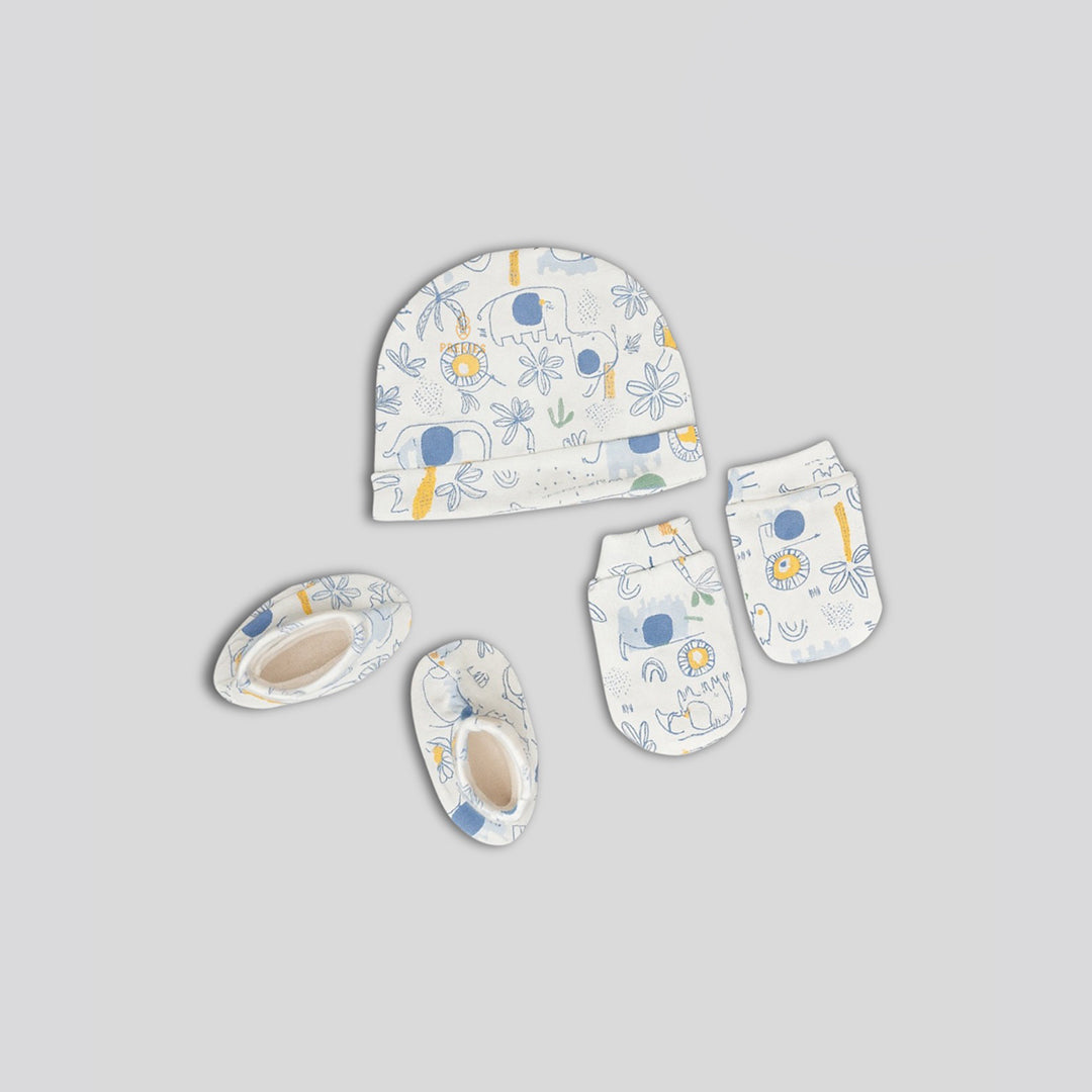 Cap, Mitten & Booties Set - Lion Print