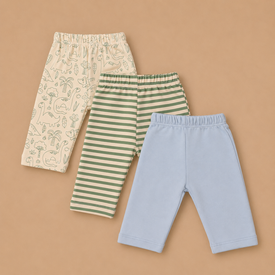 Set of 3 Pyjamas - Dino Print (Green & Blue)