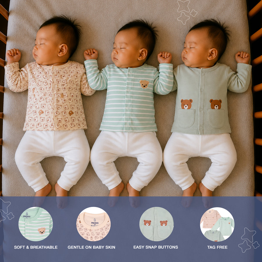 Set of 3 Jhablas - Bear Print (Brown & Blue)