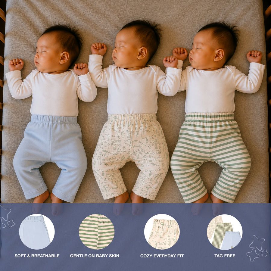 Set of 3 Pyjamas - Dino Print (Green & Blue)