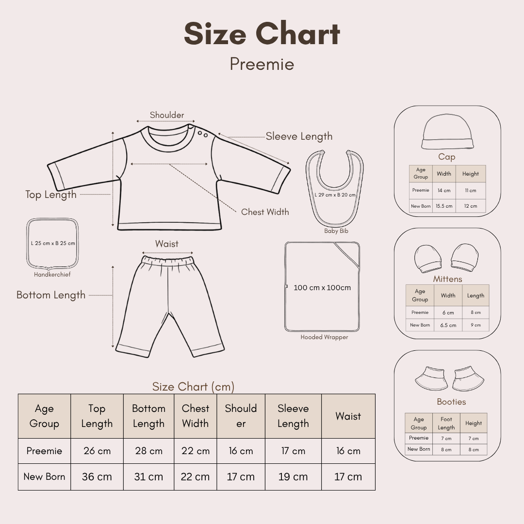 Newborn Gift Set - Bear Print size chart