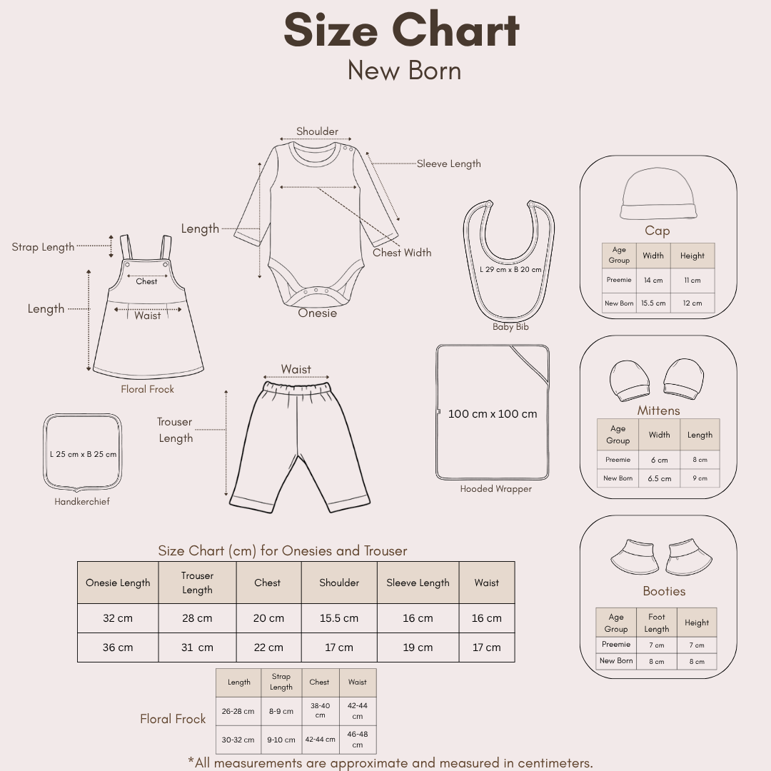 Newborn Gift Set - Flower Print size chart