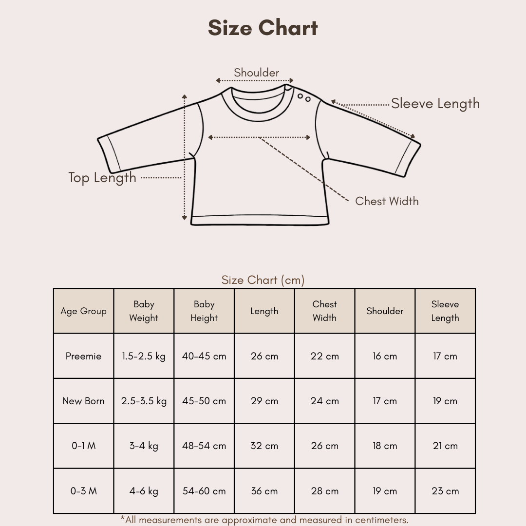 Set of 3 Jhablas - Bear Print (Brown & Blue) size chart