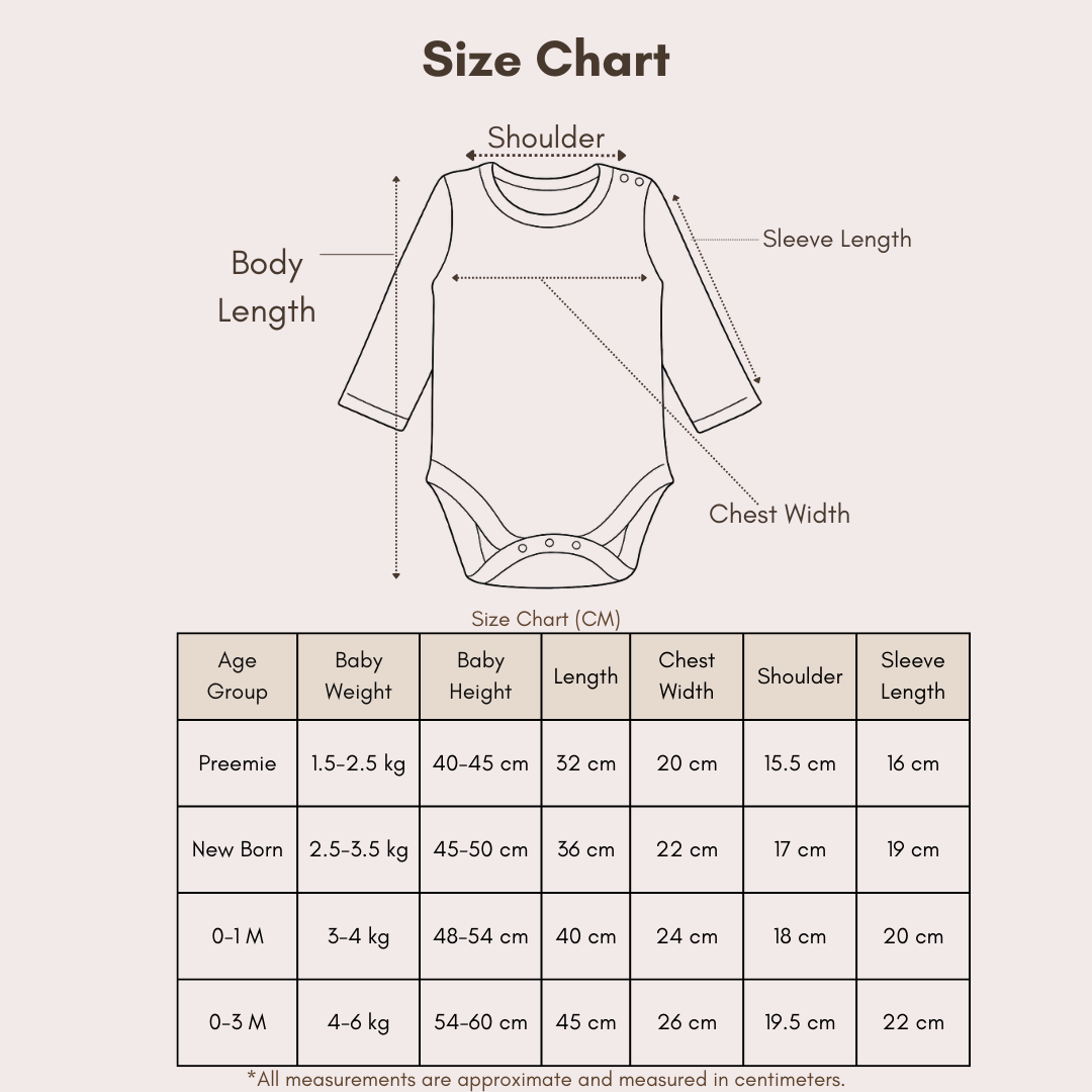 Onesie Set of 3 - Rainbow Print size chart