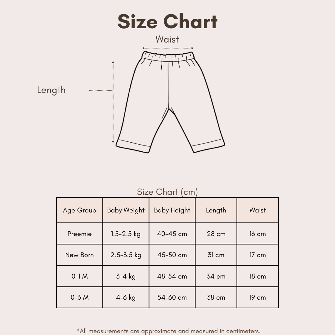 Set of 3 Pyjamas - Rainbow Print size chart