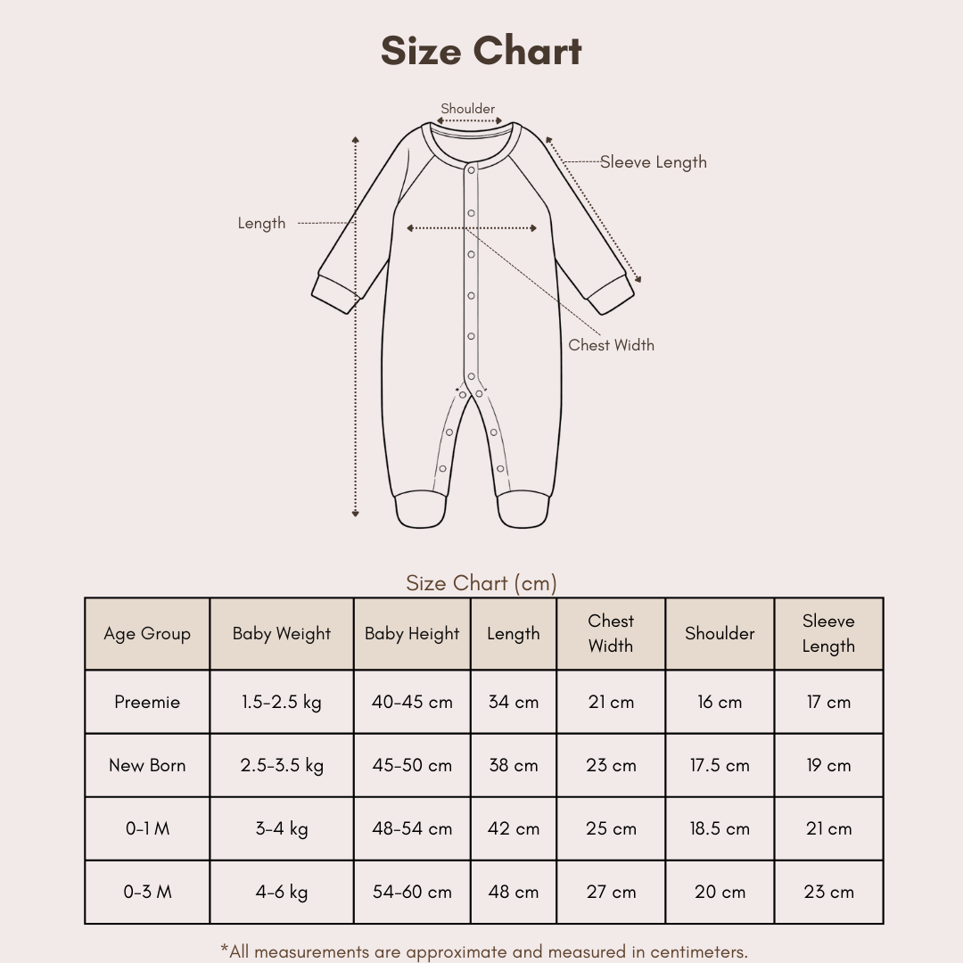 Romper Set - Lion Print Pack of 3 size chart
