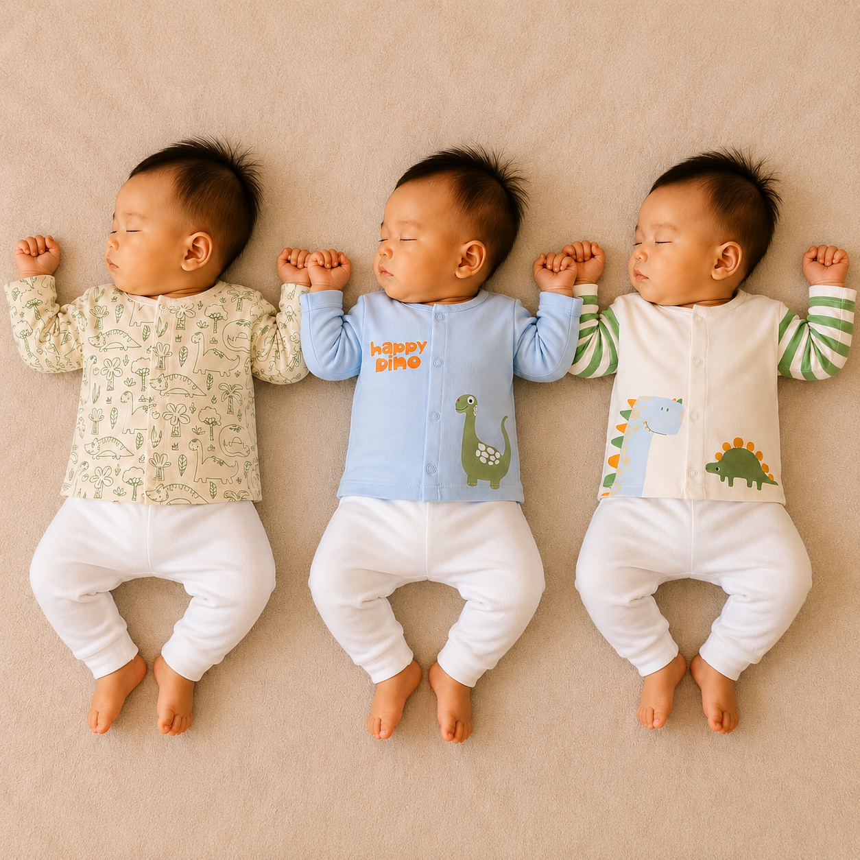 Set of 3 Jhablas - Dino Print (Green & Blue)
